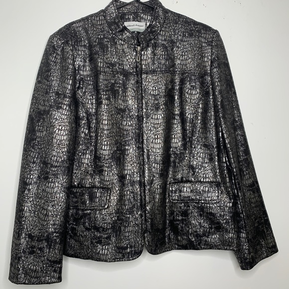Alfred Dunner Women Jacket 12P Gray Silver Snakeskin Full Zip Pockets Lined - Picture 1 of 7